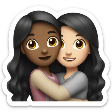 2 girls hugging each other one who is white with black straight hair and one who is white with brown wavy hair sticker