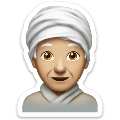 Elderly person with wrinkles, wearing a white headscarf. sticker