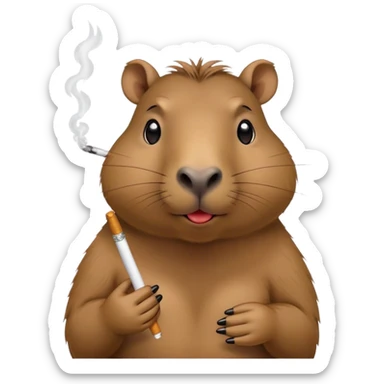 capybara with a cigarette heart and eyes hanging in its mouth sticker