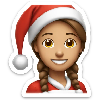 smiling girl with brown hair with santa hat sticker