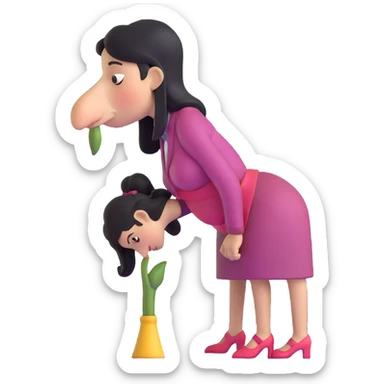 woman bowing on a giant nose sticker