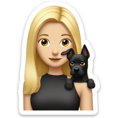 Blonde girl with black dog with pointy ears sticker