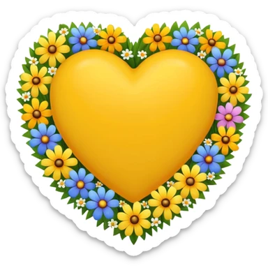 yellow heart with beautiful colorful field flowers around its border sticker