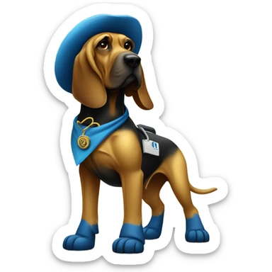 Full body Gold and blue bloodhound as a doctor policeman with JJC monogram. sticker