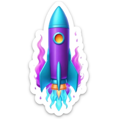futuristic minimalistic glowing rocket icon, neon purple and cyan flame, dark sci-fi background, 1:1 aspect ratio, no face sticker