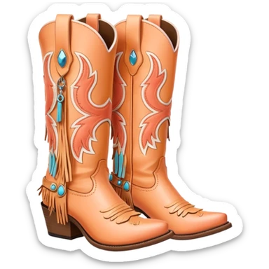 Peach colored cowgirl boots with fringe  sticker
