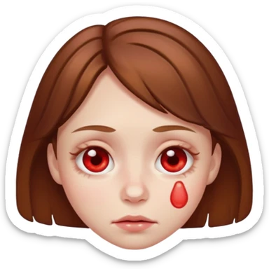 brown haired girl puffy swollen red circles around her eyes sticker