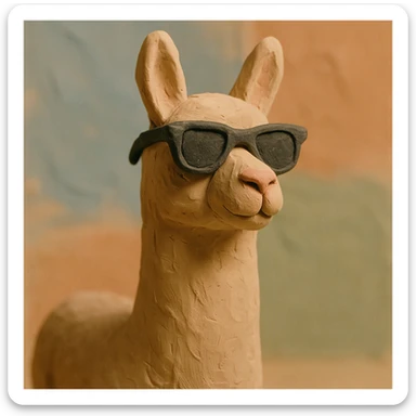 a llama with sunglasses, claymation style, matte plasticine, visible fingerprints, pastel colors sticker