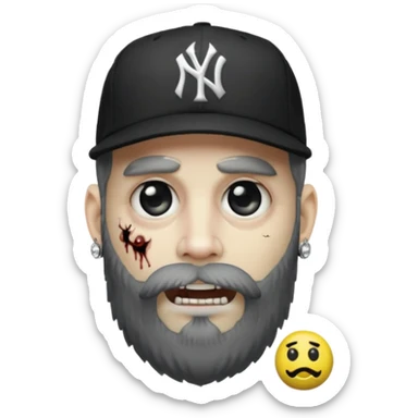 Hazme un zombie con barba en la barbilla el emoji que esté en blanco y negro osea la foto que tenga aretes pequeños una gorra volteada de los new York yankee y una cadena de diamantes que diga W sin barba sticker