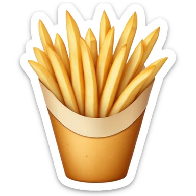 Cinematic Realistic Belgian Fries Dish Emoji, showcasing thick, crispy fries served in a paper cone rendered with detailed textures and golden, appetizing lighting. sticker