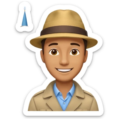 male tour guide in forigen sticker