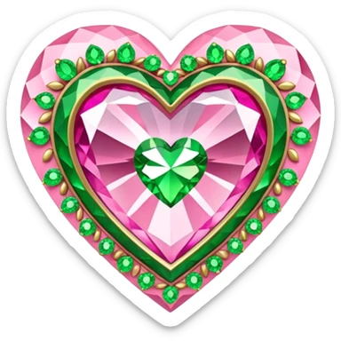 Pink and green jeweled heart sticker