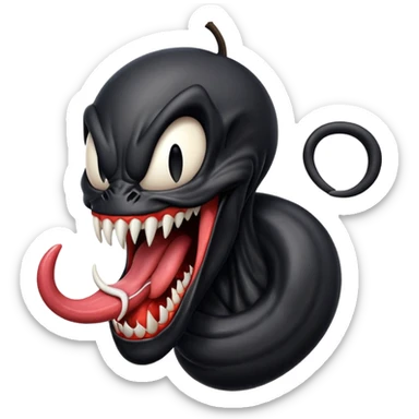 Venom with very long tongue out, clean black body, no logos or markings, normal Apple emoji style sticker