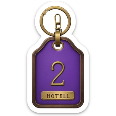 antique brass hotel key with large purple leather room number tag sticker