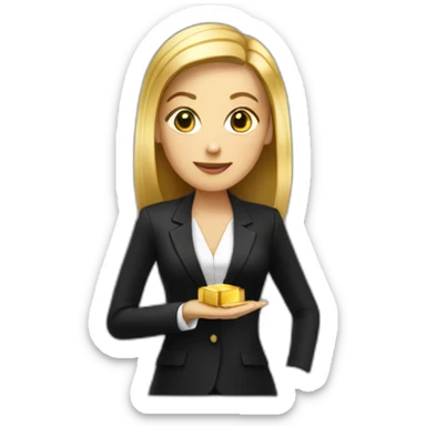 Posh-woman-with-black-suit-offering-goldbar sticker