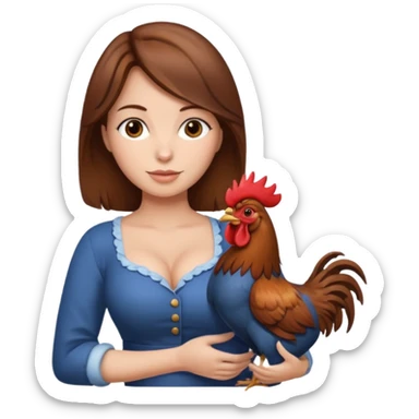 Brown hair large boob Woman holding rooster sticker