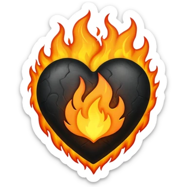 Black heart on fire sticker