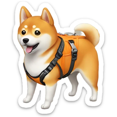 Shiba Inu in an orange harness sticker