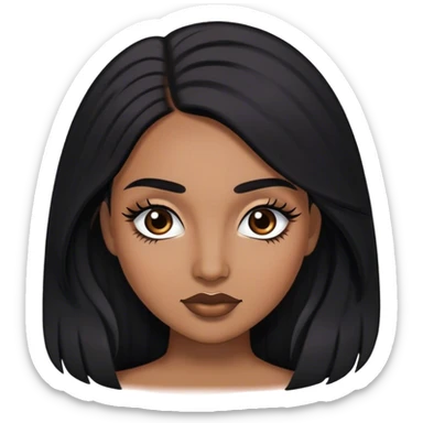 Woman with medium brown skin, medium arched dark brown eyebrows, full lashes,and long black hair sticker