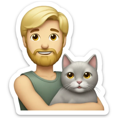 blonde bearded guy holding a Gray cat sticker