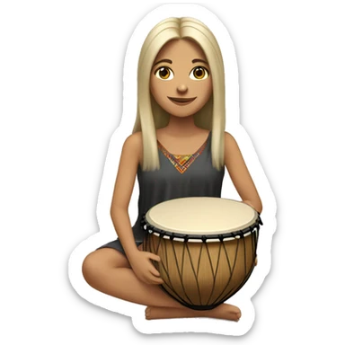 White womanhood with long hair using a hand drum  sticker