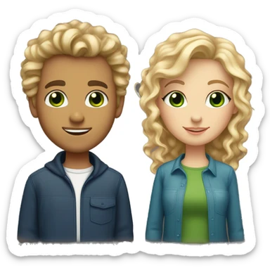 dating couple, boyfriend with dirty blonde curly hair and blue eyes, girlfriend with straight blonde hair and green eyes sticker