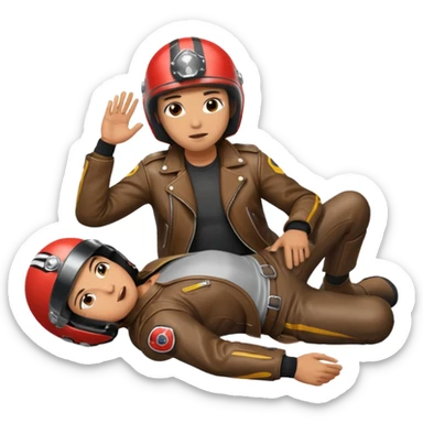 a motorcyclist lying on the ground who has just fallen sticker