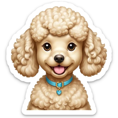 Cinematic Comical Cream Poodle Portrait Emoji, Head tilted dramatically with an exaggeratedly amused expression, featuring a glossy, curly cream Fur with a radiant sheen, wide, expressive warm eyes filled with playful disbelief, Simplified yet hilariously expressive features, highly detailed, glowing with a slightly sassy glow, high shine, dramatic yet playful, stylized with an air of cheeky mischief, bright and endearing, soft glowing outline, capturing the essence of a spirited and over-the-top companion, so meme-worthy it feels like it could side-eye its way into internet fame instantly! sticker