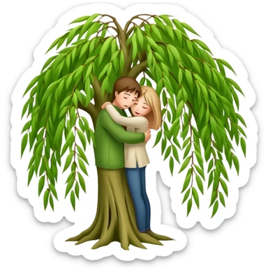 weeping willow tree with people hugging inside sticker