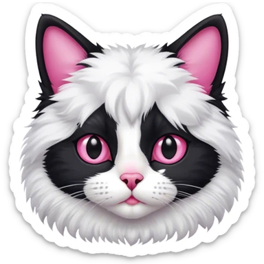 fluffy black and white cat pink nose sticker