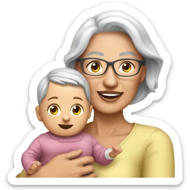Create a 3d hyper realistic senior woman holding a cute baby  sticker