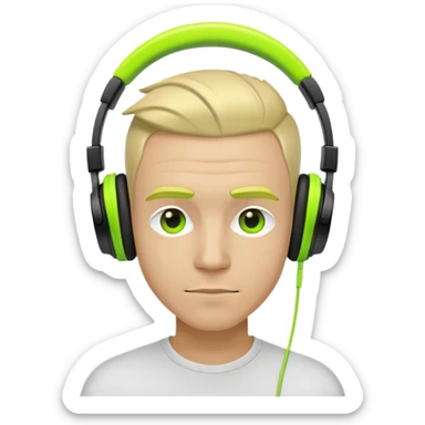 yellow-skinned guy head with slicked back black undercut hair and neon green headphones sticker