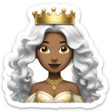 princess with white skin and long black wavy hair and a golden crown  sticker