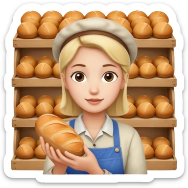 Shopper with small bread loaf,Farmers’ Market, background bakery shop, market. sticker