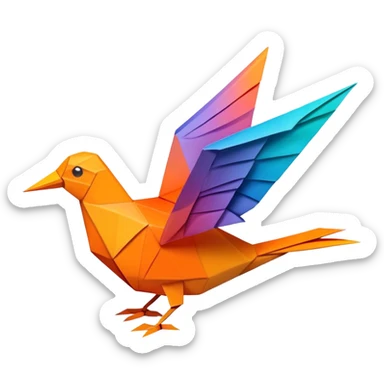 Origami bird orange colour with gradient sticker