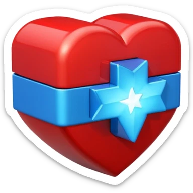 A blocky geometric red 3D heart with a bright blue star inside sticker