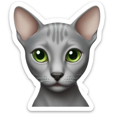 Gray hairless cat with green eyes sticker