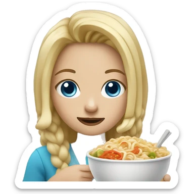 Blonde girl with blue eyes eating ramen  sticker