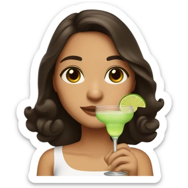 Brunette girl with brown eyes holding a margarita drink on hand sticker