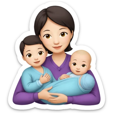 A Chinese mother (around 40) with her newborn and her 60-year-old mother. sticker