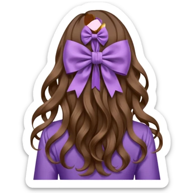 long wavy brown hair from behind with a medium lilac bow sticker