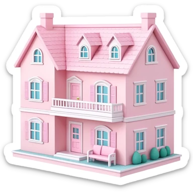 cute pastel pink dollhouse with miniature furniture sticker