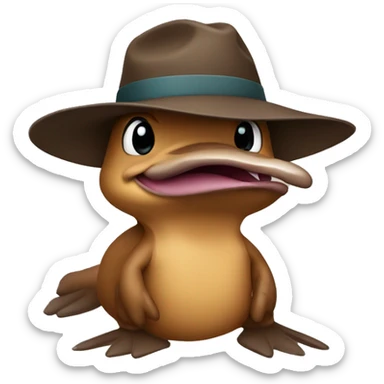 A platypus wearing a brown hat  sticker