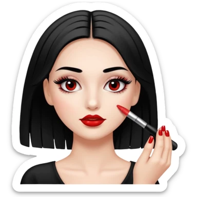 Girl doing make up with glossy nails and eyelashes sticker