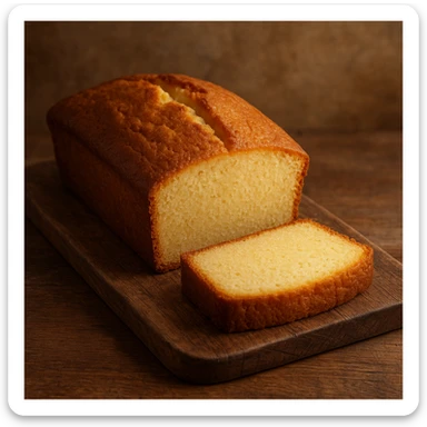 a classic pound cake, golden brown, simple and inviting sticker