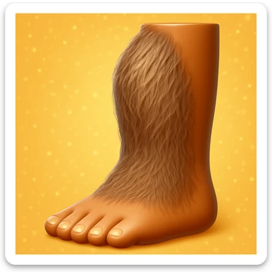 Create an emoji that looks exactly like the reference image in iOS emoji style. The emoji should have 3D appearance, shiny surface, smooth gradients, soft shadows, and a realistic hairy leg and foot with a classic emoji look. Add a subtle highlight to the hair. sticker