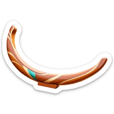 Cinematic Realistic image of a classic boomerang, rendered with detailed wood grain textures and vibrant colors, set against a sunlit outback landscape that emphasizes its iconic Australian heritage sticker