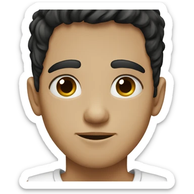 a boy with black hair and brown eyes an culy hair and white skin sticker