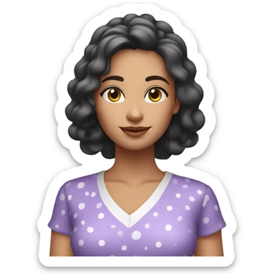 A young woman with lavender kurti white spots showing left side sticker