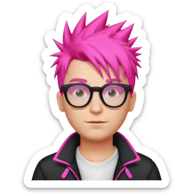 Man with neon pink spiky hair and glasses sticker